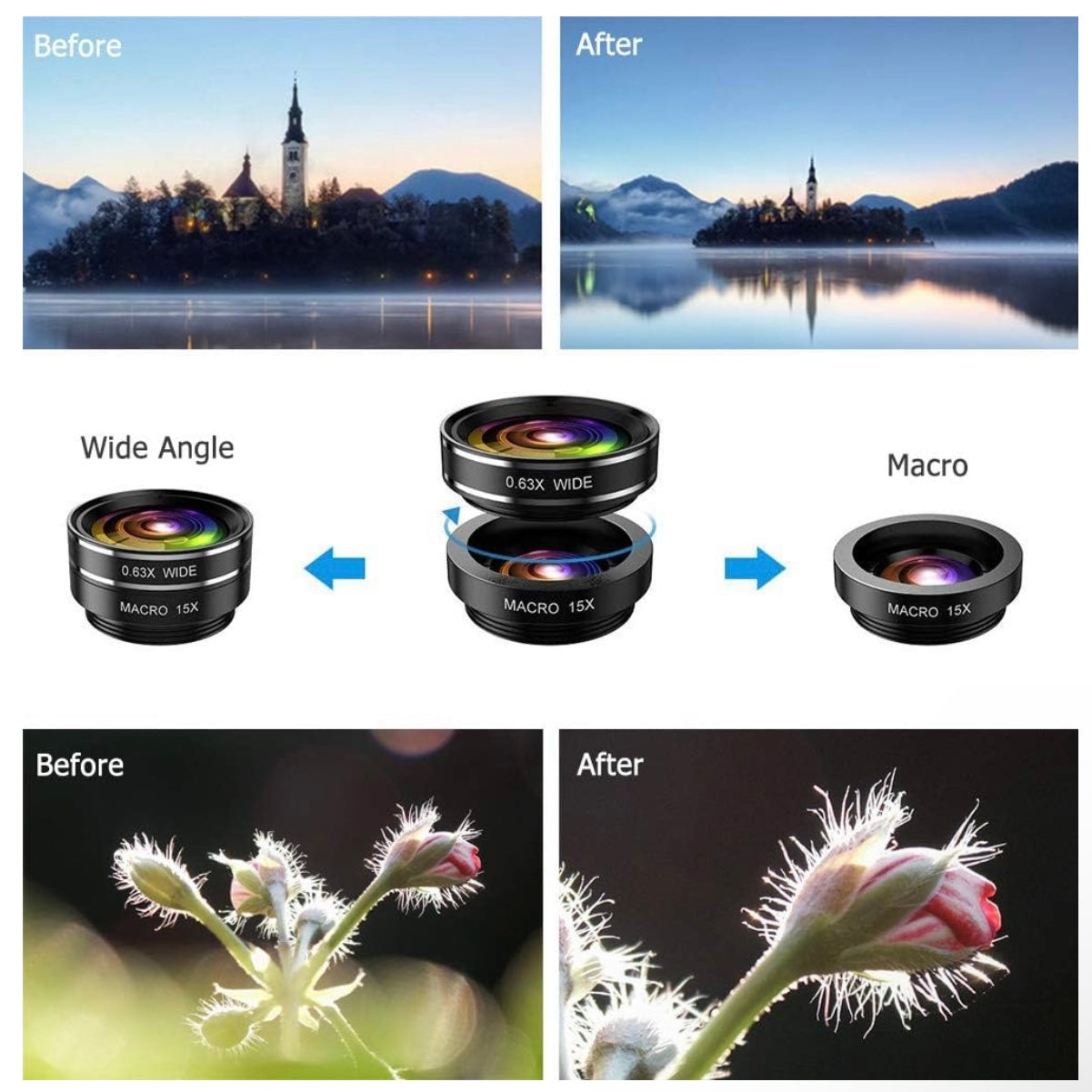 Phone Camera Lens Kit, 8 in 1 Cellphone Lens Kit for iPhone and Android NO.XNX1605